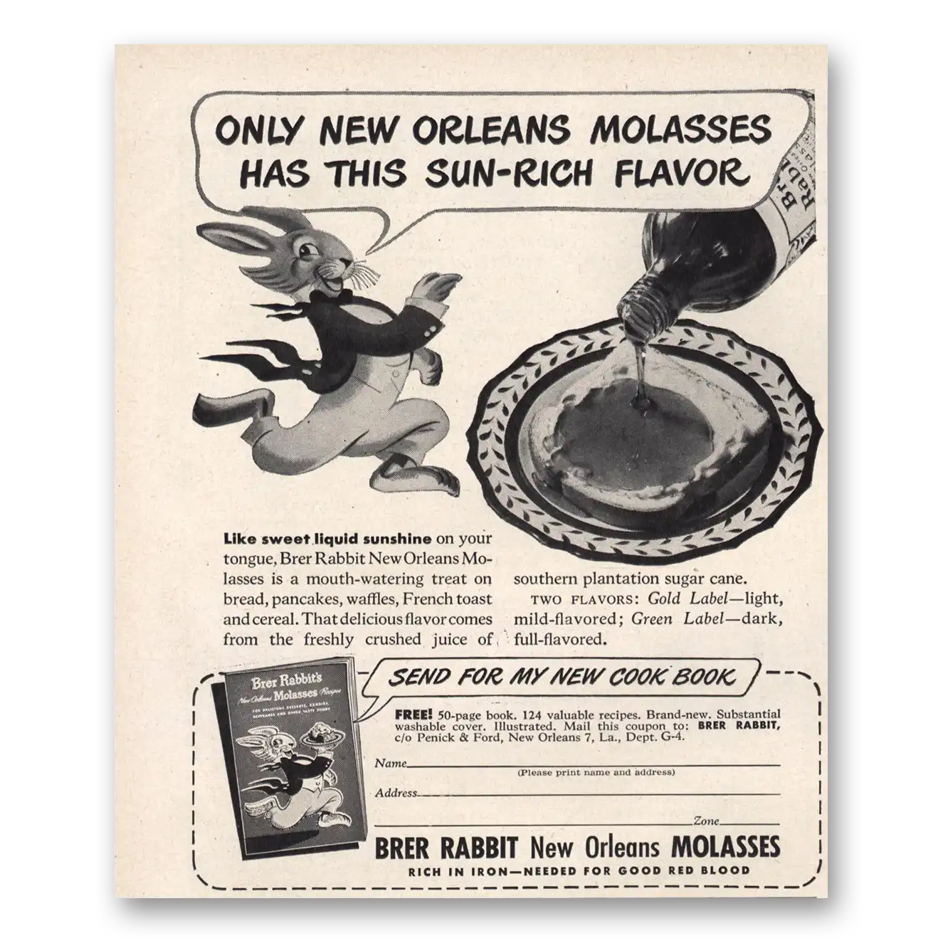 1949 Brer Rabbit Molasses New Orleans Vintage Magazine Print Ad