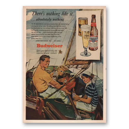 1949 Budweiser Beer Off Shore Breeze Cold Spray On Face Vintage Magazine Print Ad