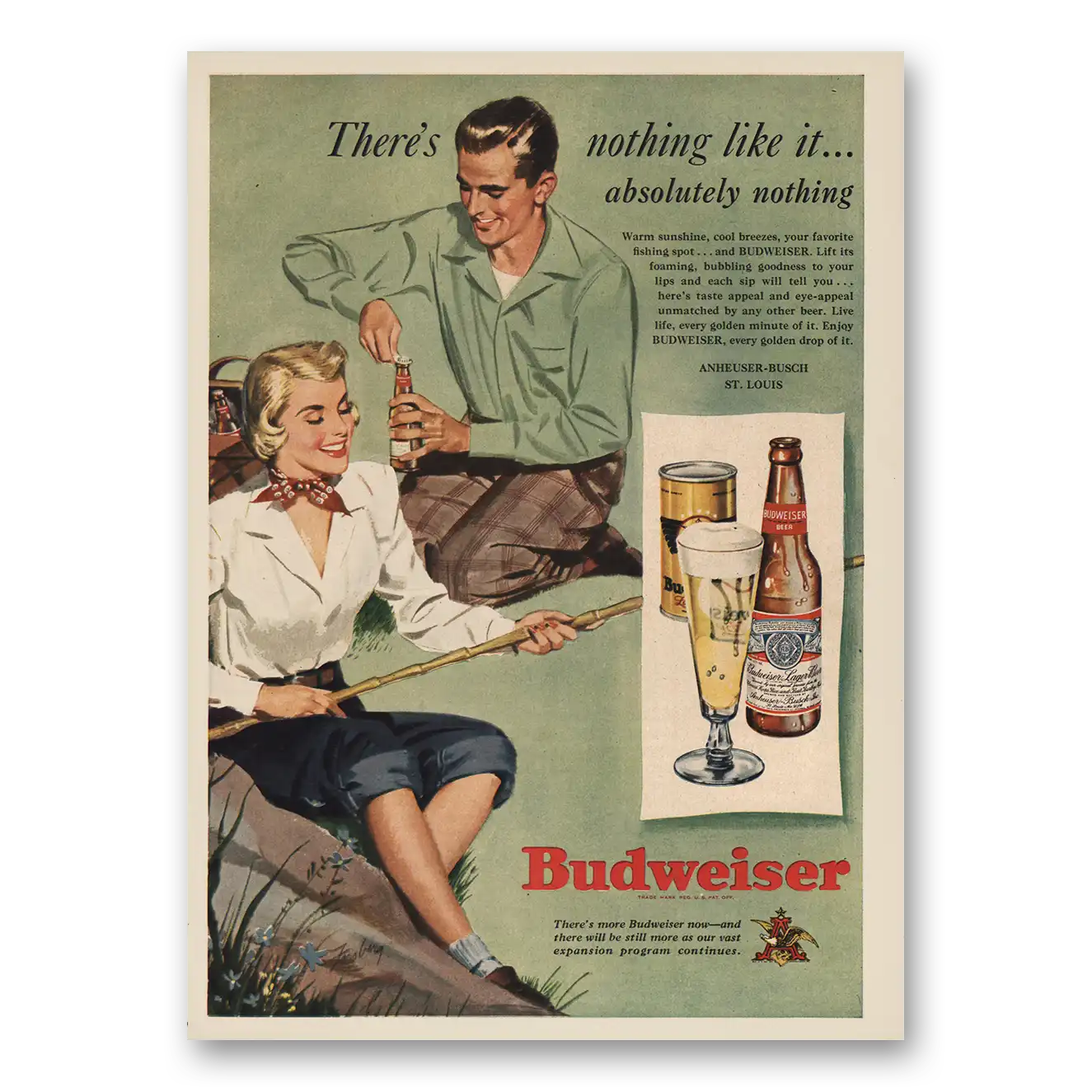 1949 Budweiser Beer Warm Sunshine Cool Breezes Vintage Magazine Print Ad