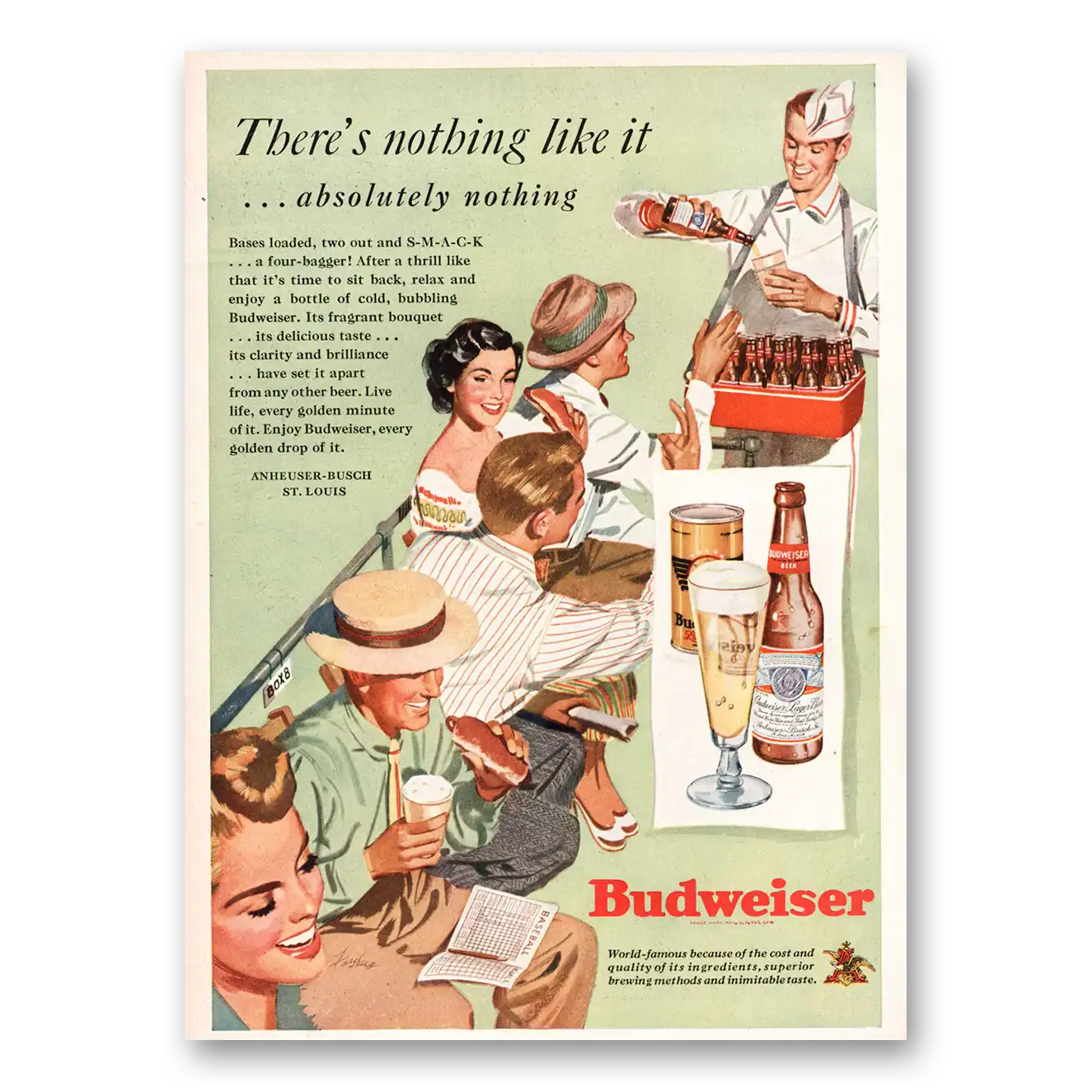 1944 Budweiser Beer Theres Nothing Like It Vintage Magazine Print Ad