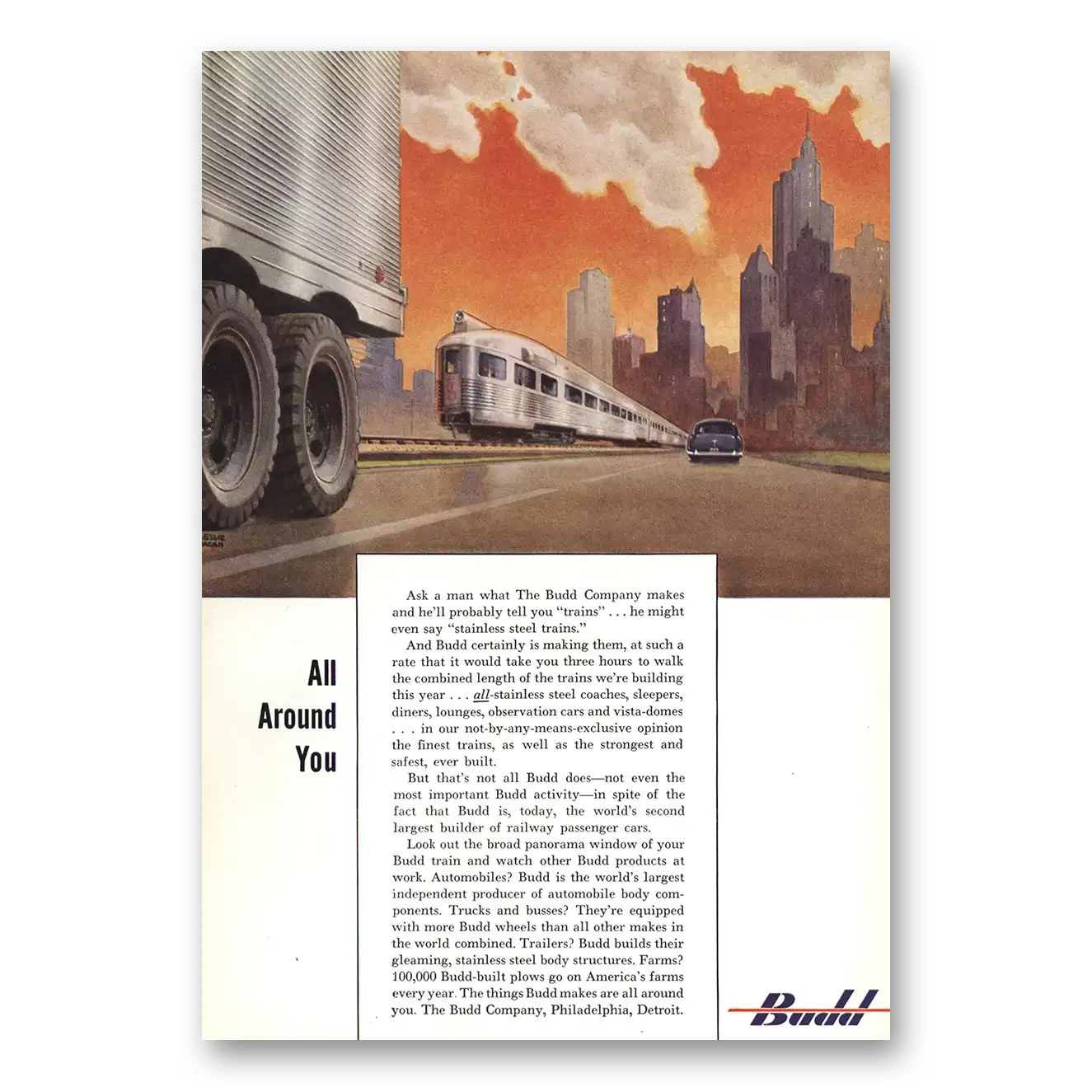 1949 Budd Stainless Steel Trains Vintage Magazine Print Ad