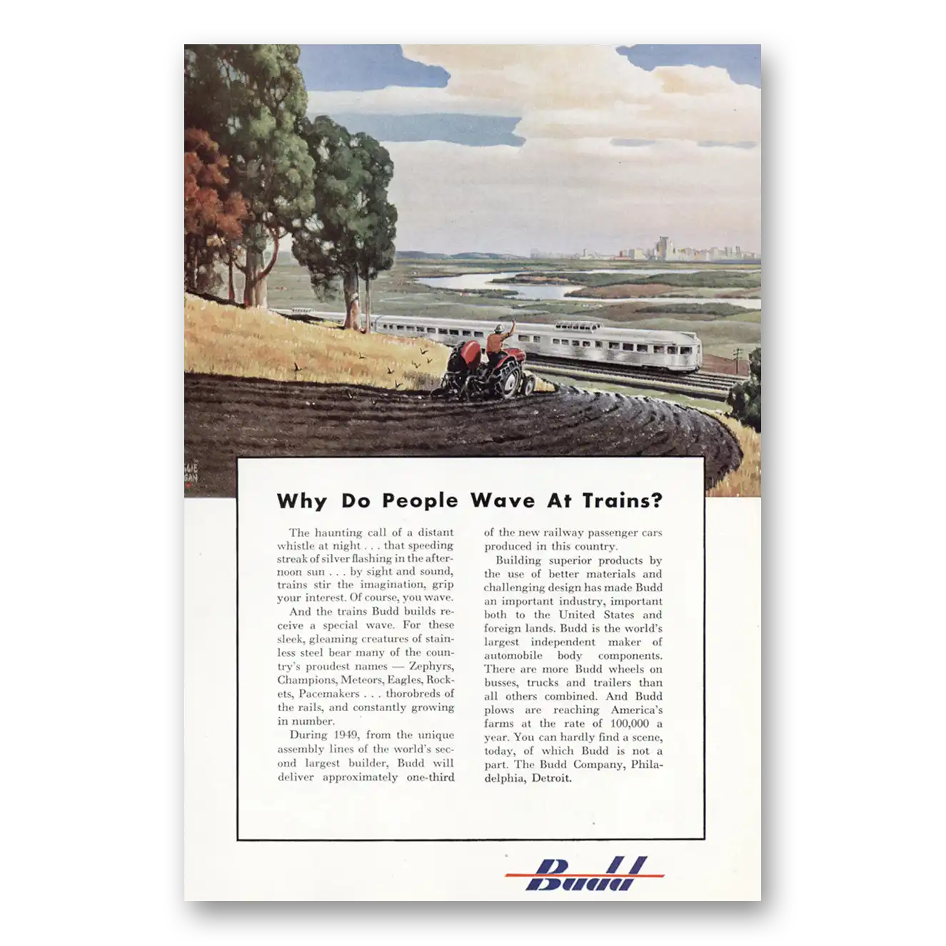 1949 Budd Why Do People Wave at Trains Vintage Magazine Print Ad