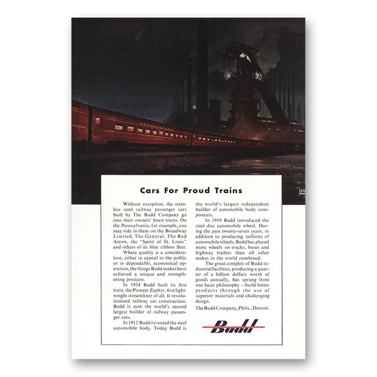 1949 Budd Cars for Proud Trains Without Exception Vintage Magazine Print Ad