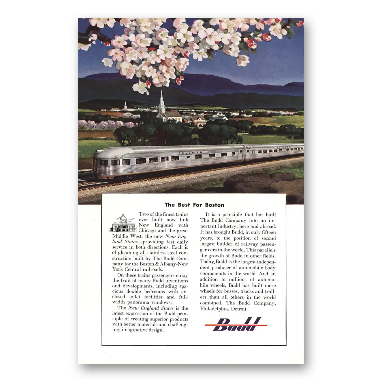 1949 Budd Best for Boston New England States Vintage Magazine Print Ad