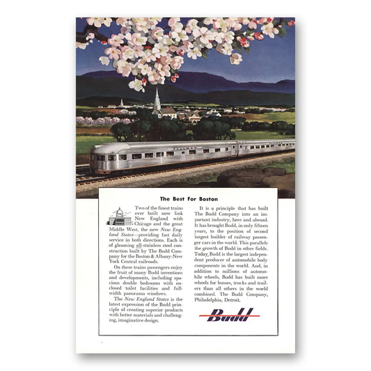 1949 Budd Best for Boston New England States Vintage Magazine Print Ad