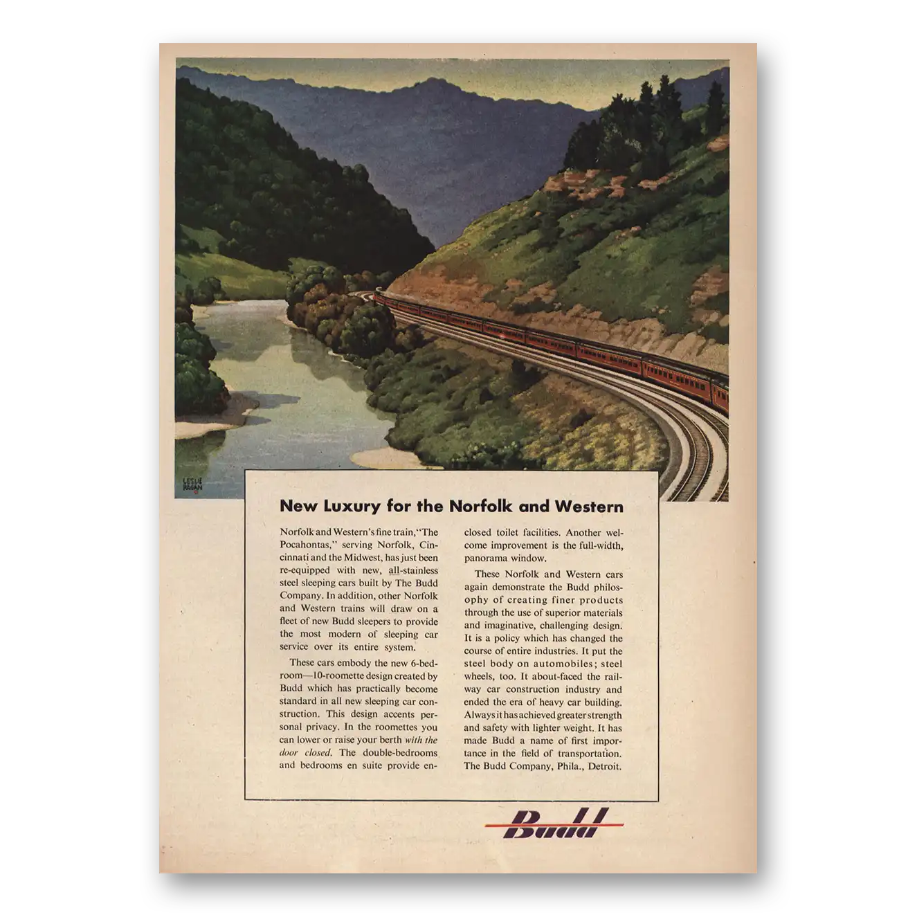 1949 Budd Luxury Norfolk and Western Vintage Magazine Print Ad