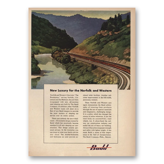 1949 Budd Luxury Norfolk and Western Vintage Magazine Print Ad