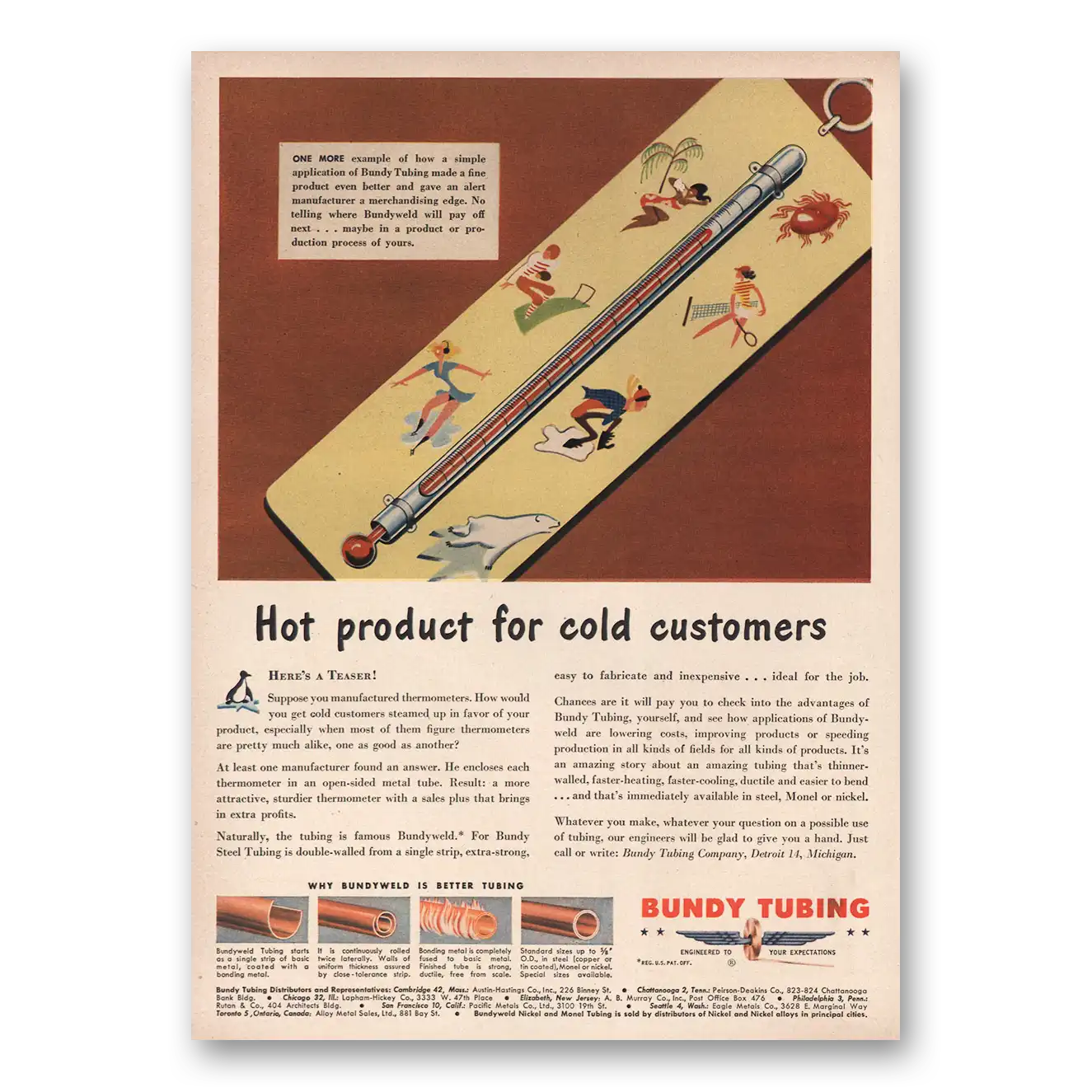 1949 Bundy Tubing Hot Product Cold Customers Vintage Magazine Print Ad