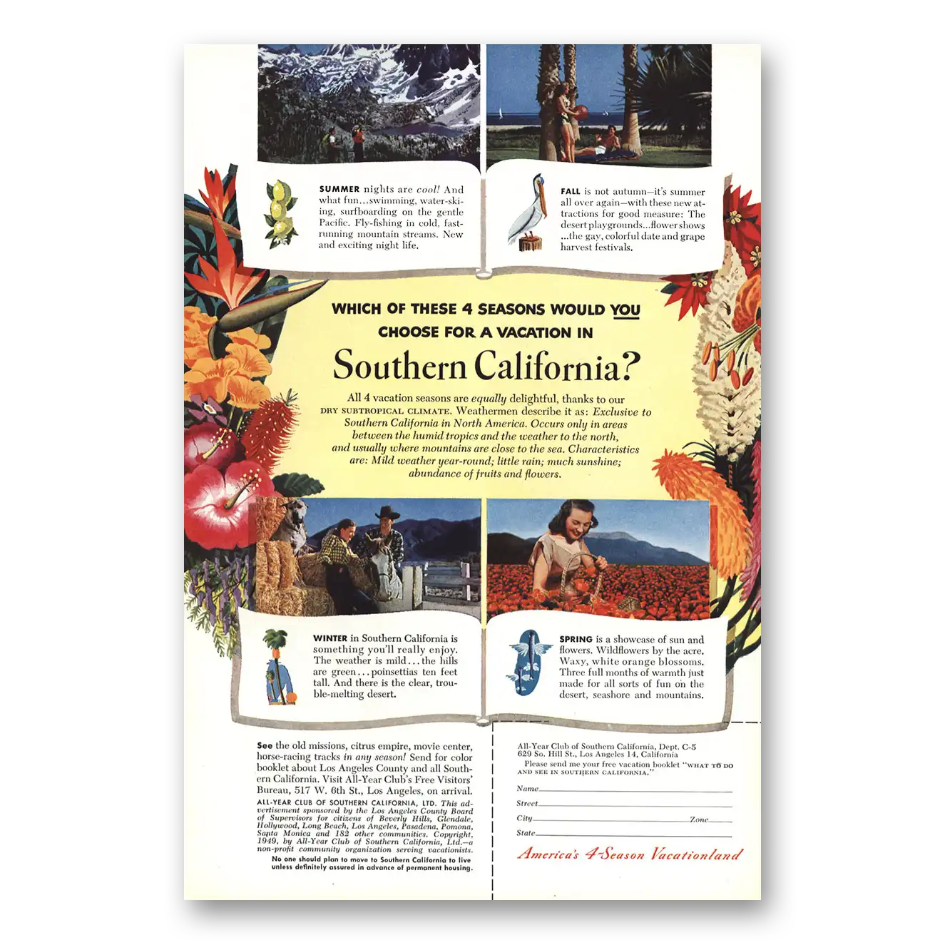 1949 Southern California Which Of These 4 Seasons Vintage Magazine Print Ad