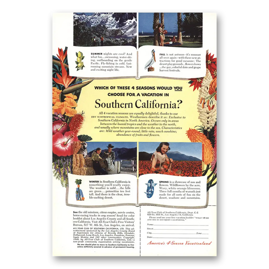 1949 Southern California Which Of These 4 Seasons Vintage Magazine Print Ad