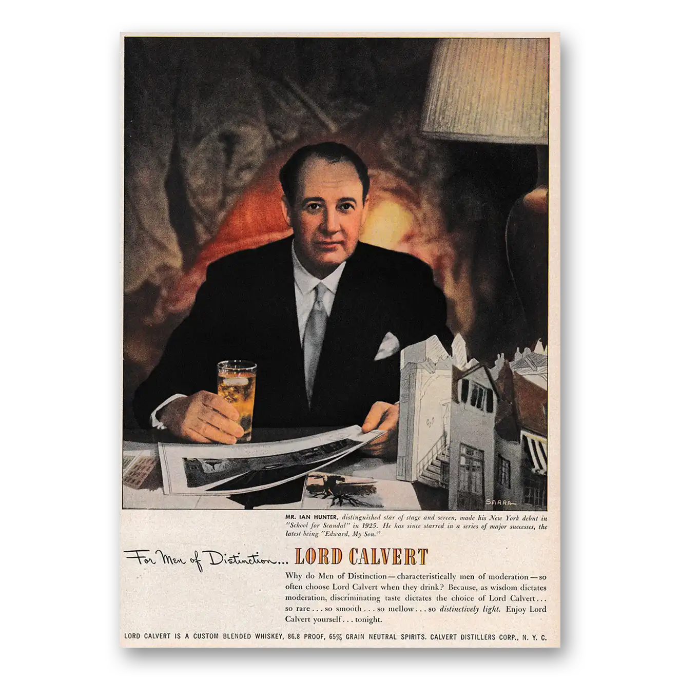 1949 Lord Calvert Whiskey Ian Hunter Distinguished Star Vintage Magazine Print Ad