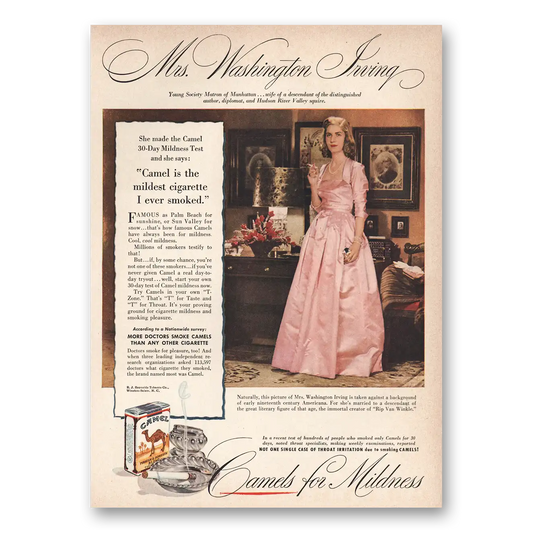 1949 Camel Cigarettes Mrs Washington Irving Vintage Magazine Print Ad