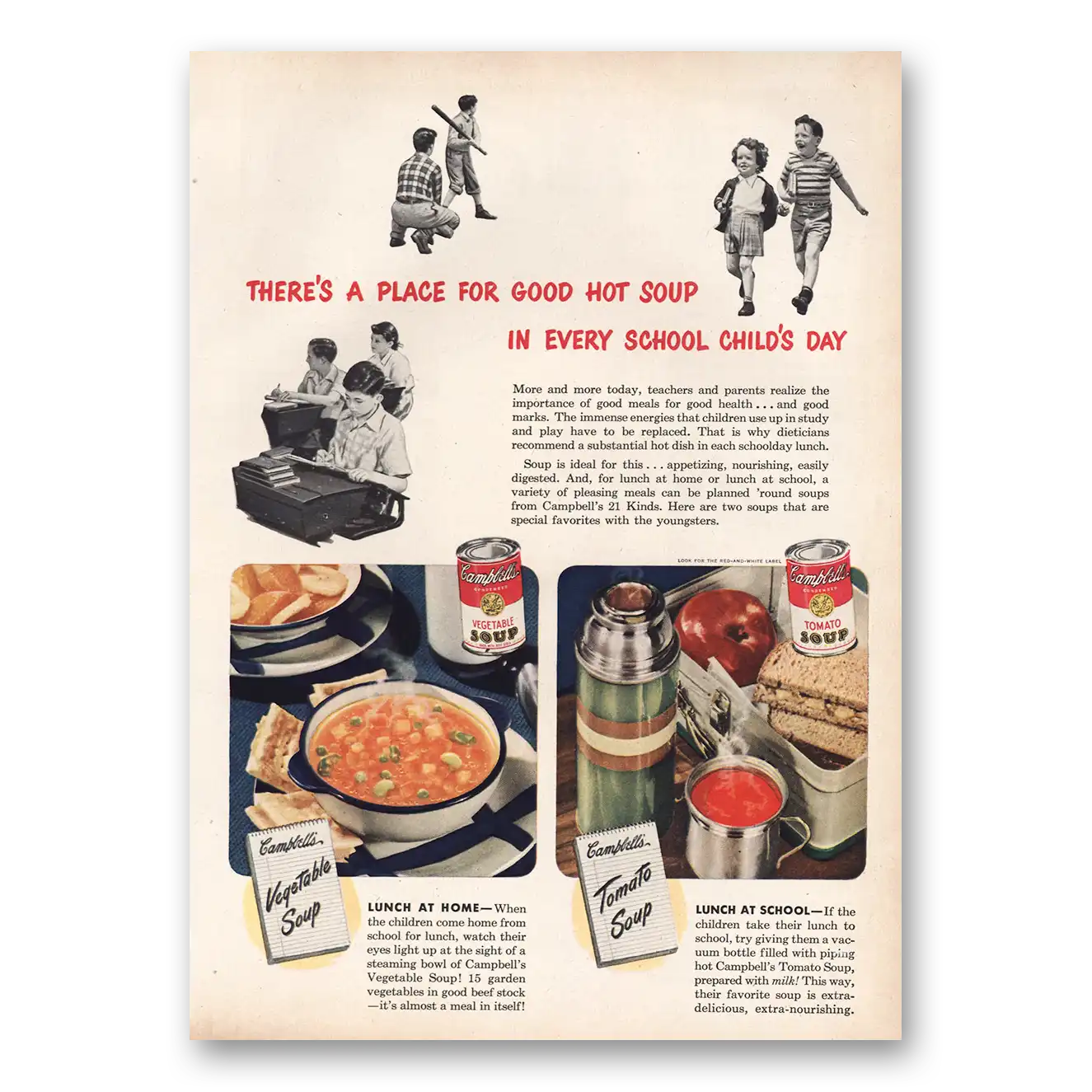 1949 Campbells Soup Every School Childs Day Vintage Magazine Print Ad