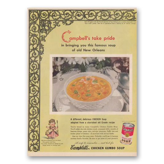 1949 Campbells Chicken Gumbo Soup Old New Orleans Vintage Magazine Print Ad