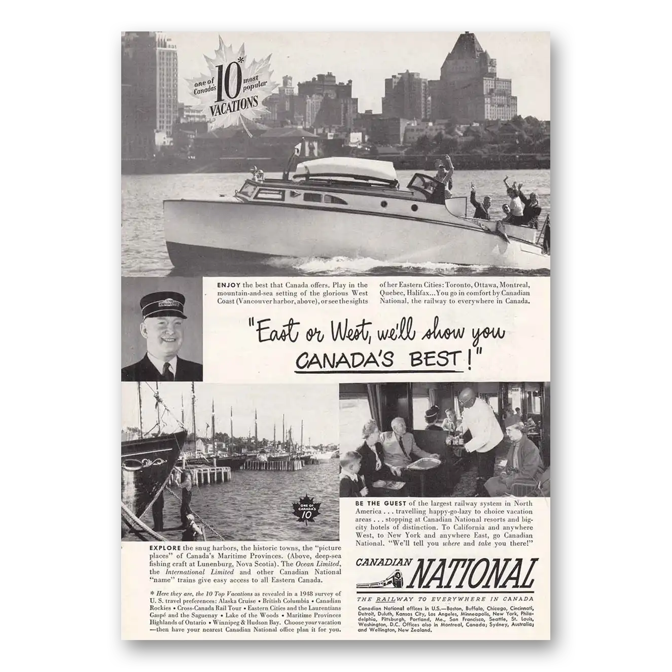 1949 Canadian National Railways Vancouver Harbor Vintage Magazine Print Ad