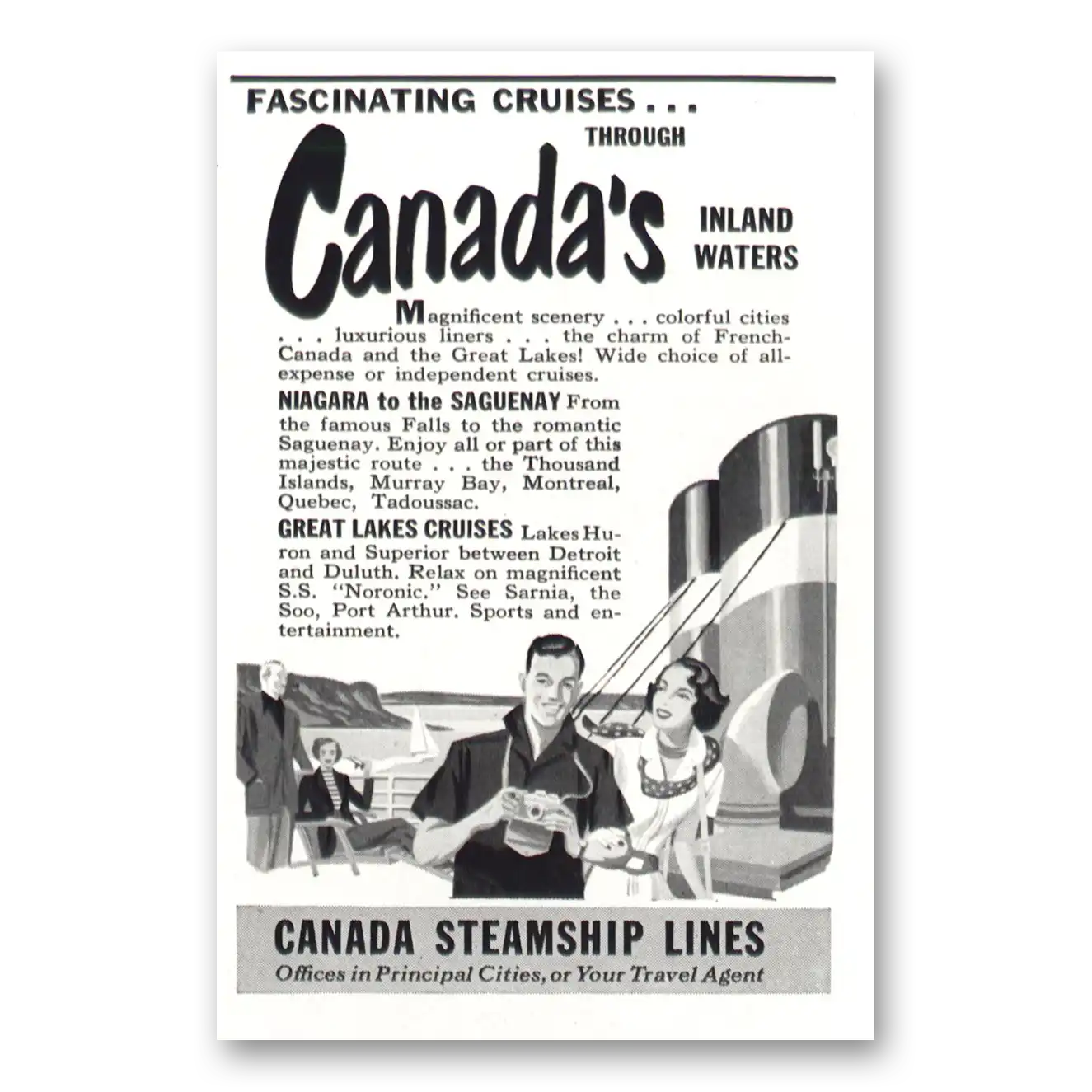 1949 Canada Steamship Lines Inland Waters Vintage Magazine Print Ad