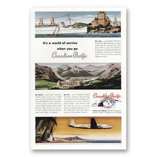 1949 Canadian Pacific World of Service Vintage Magazine Print Ad