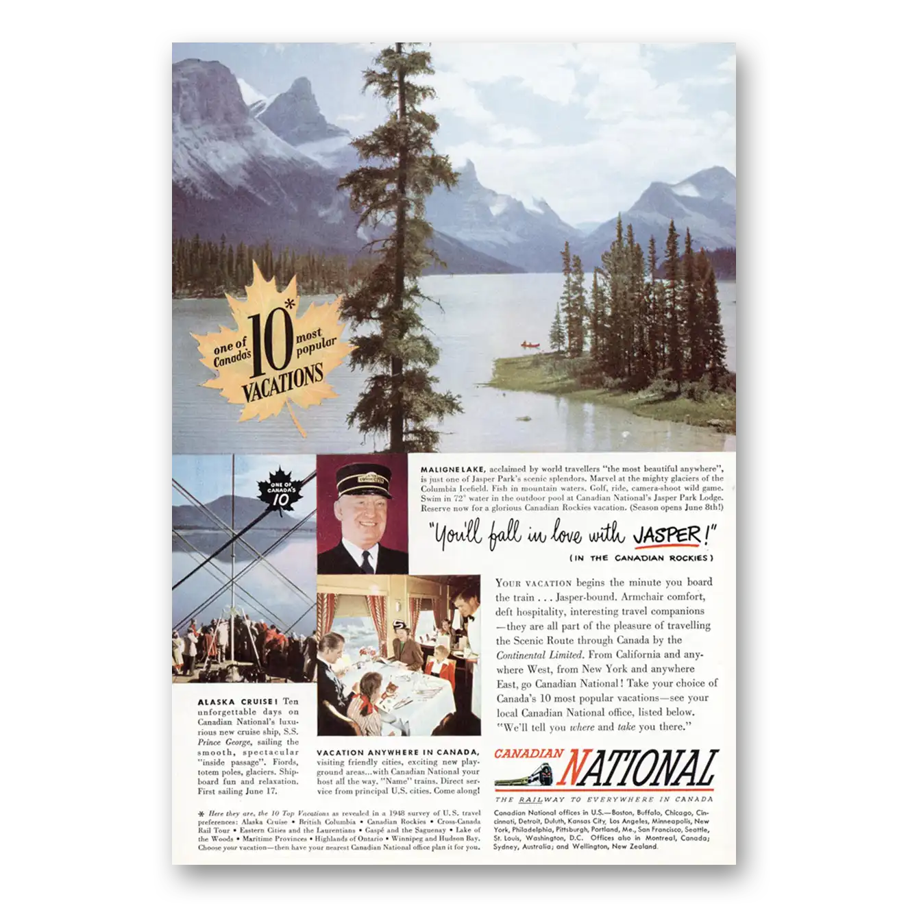 1949 Canadian National Railways Fall In Love With Jasper Vintage Magazine Print Ad