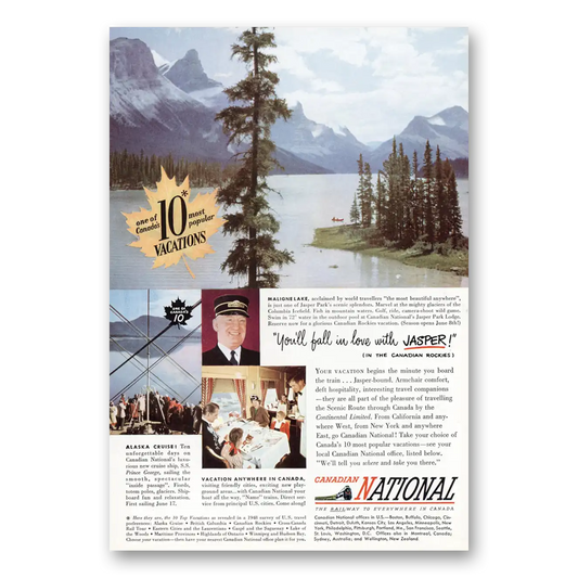 1949 Canadian National Railways Fall In Love With Jasper Vintage Magazine Print Ad