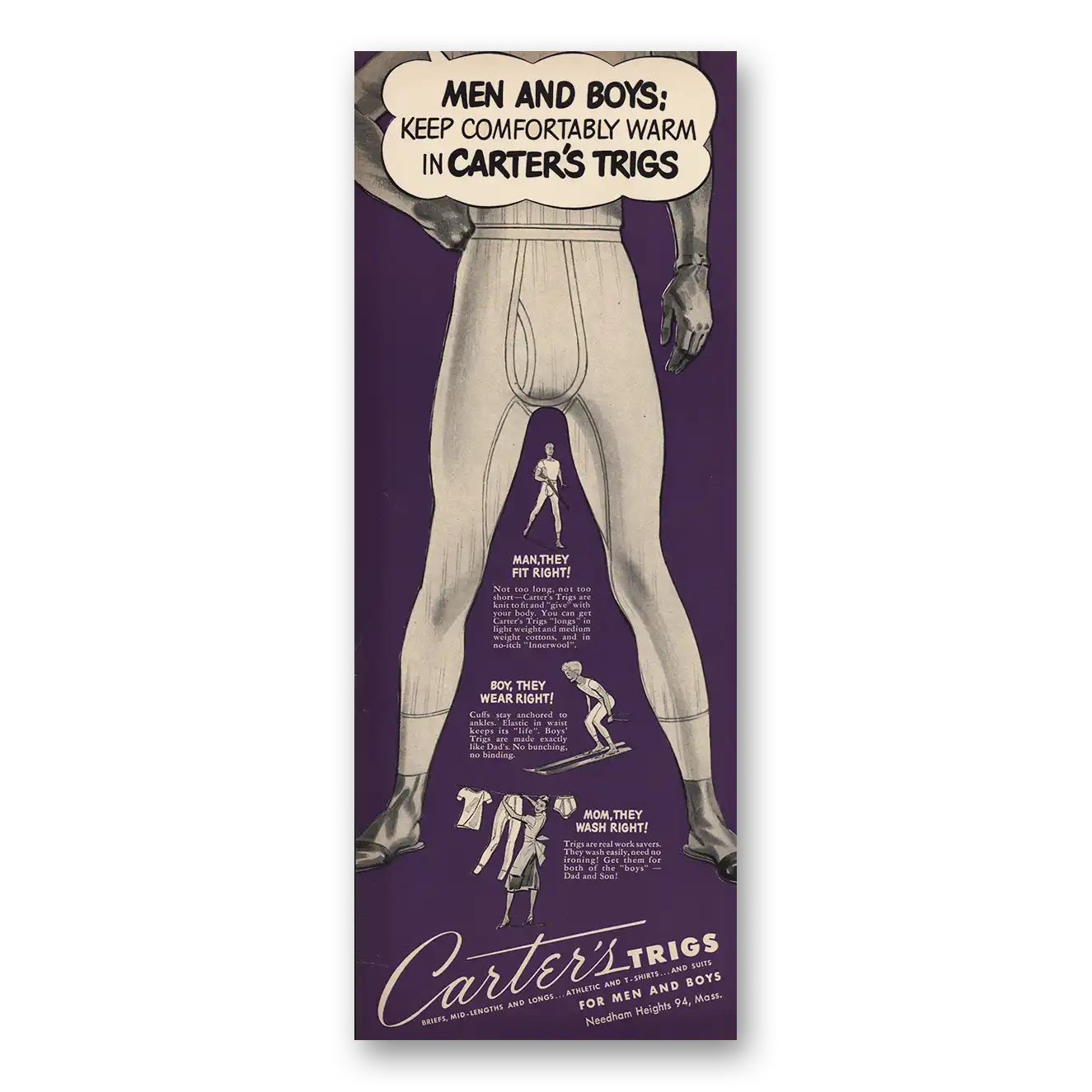 1949 Carters Trigs Men and Boys Vintage Magazine Print Ad