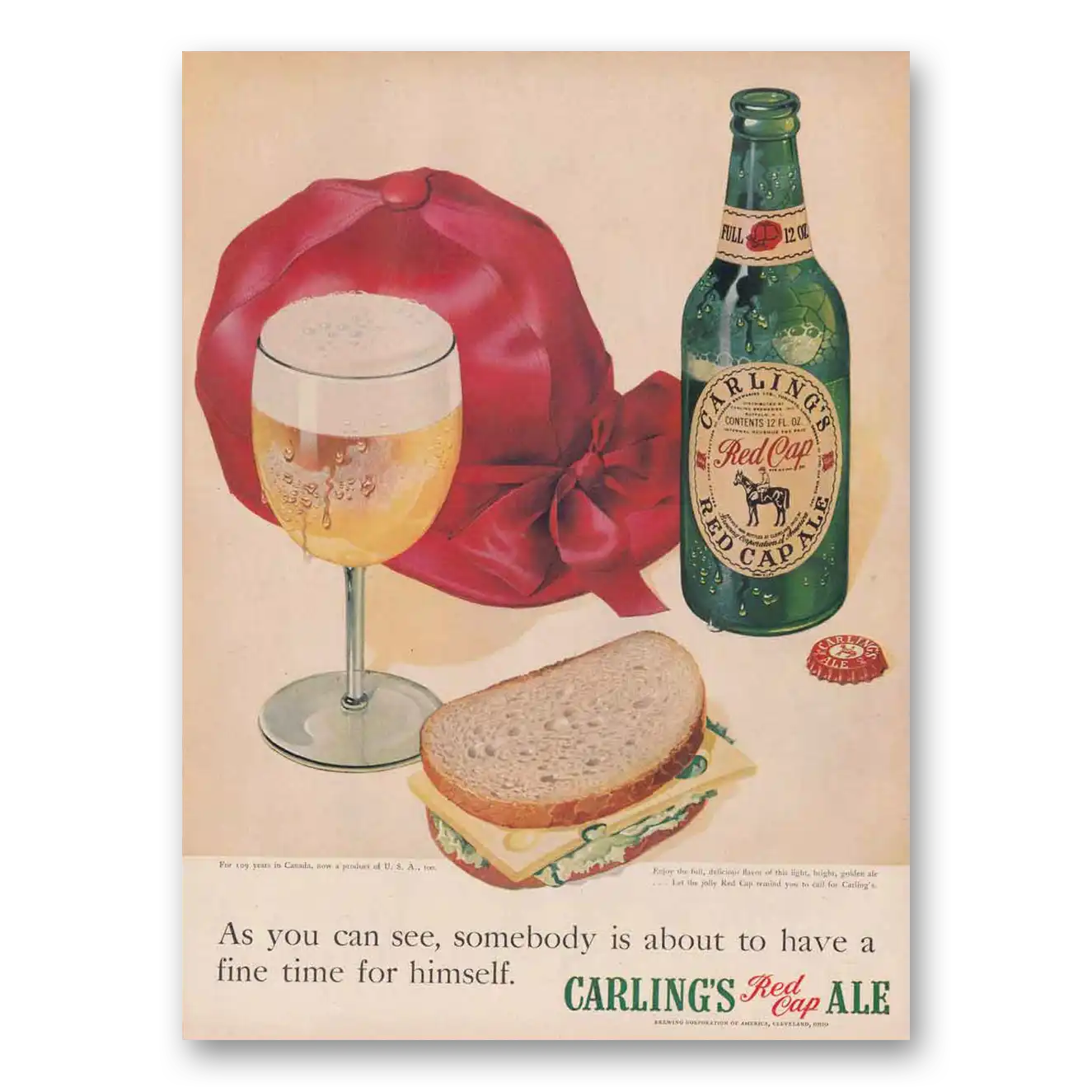 1949 Carlings Red Cap Ale As You Can See Vintage Magazine Print Ad