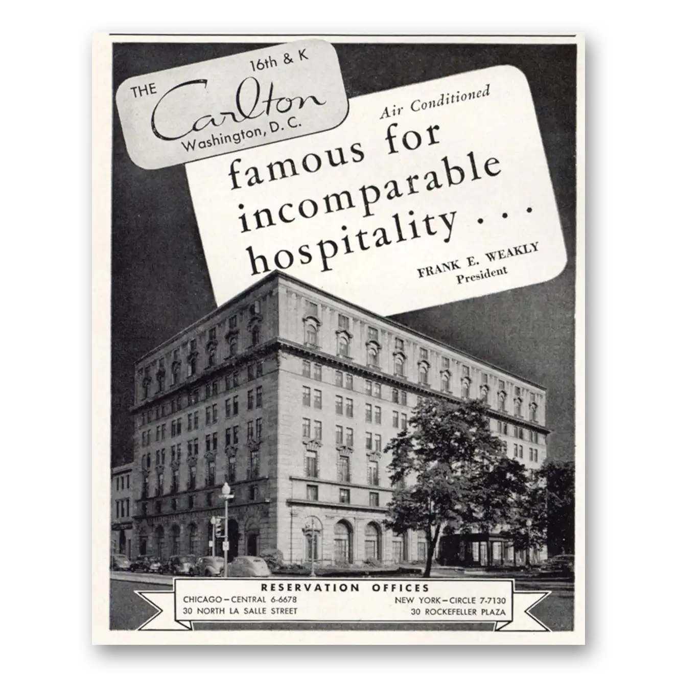 1949 Carlton Hotel Washington DC Famous Incomparable Hospitality Vintage Magazine Print Ad