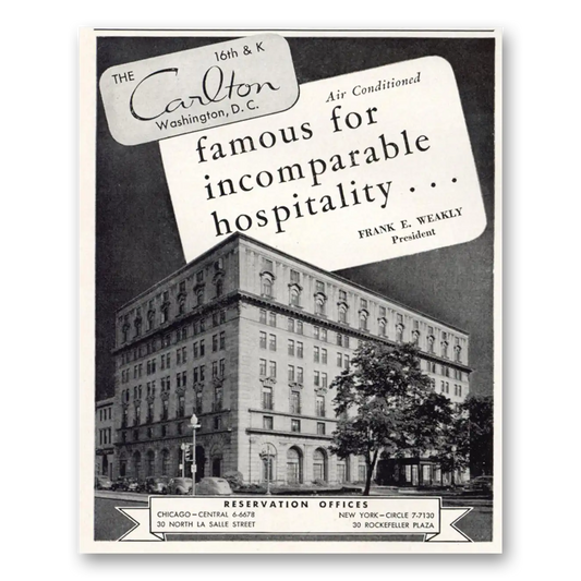 1949 Carlton Hotel Washington DC Famous Incomparable Hospitality Vintage Magazine Print Ad