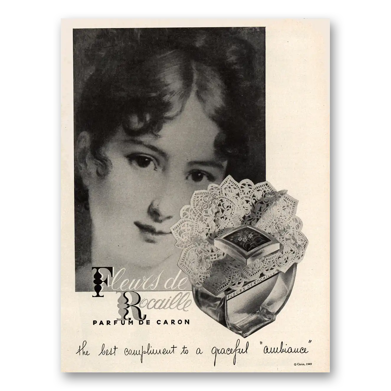 1949 Fleur de Rocaille Parfum Best Compliment Graceful Ambiance Vintage Magazine Print Ad