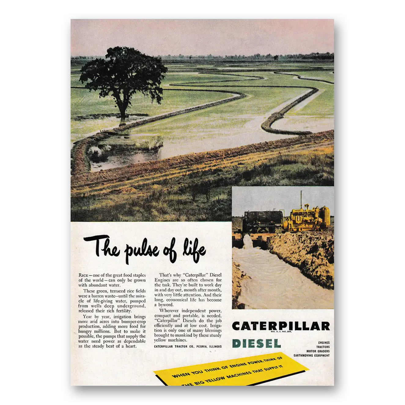 1949 Caterpillar Diesel The Pulse of Life Vintage Magazine Print Ad