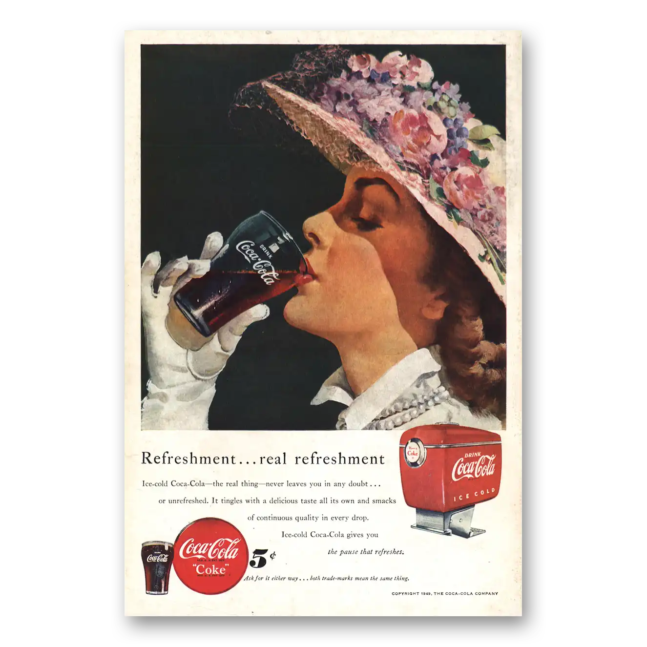 1949 Coca Cola Refreshment Vintage Magazine Print Ad