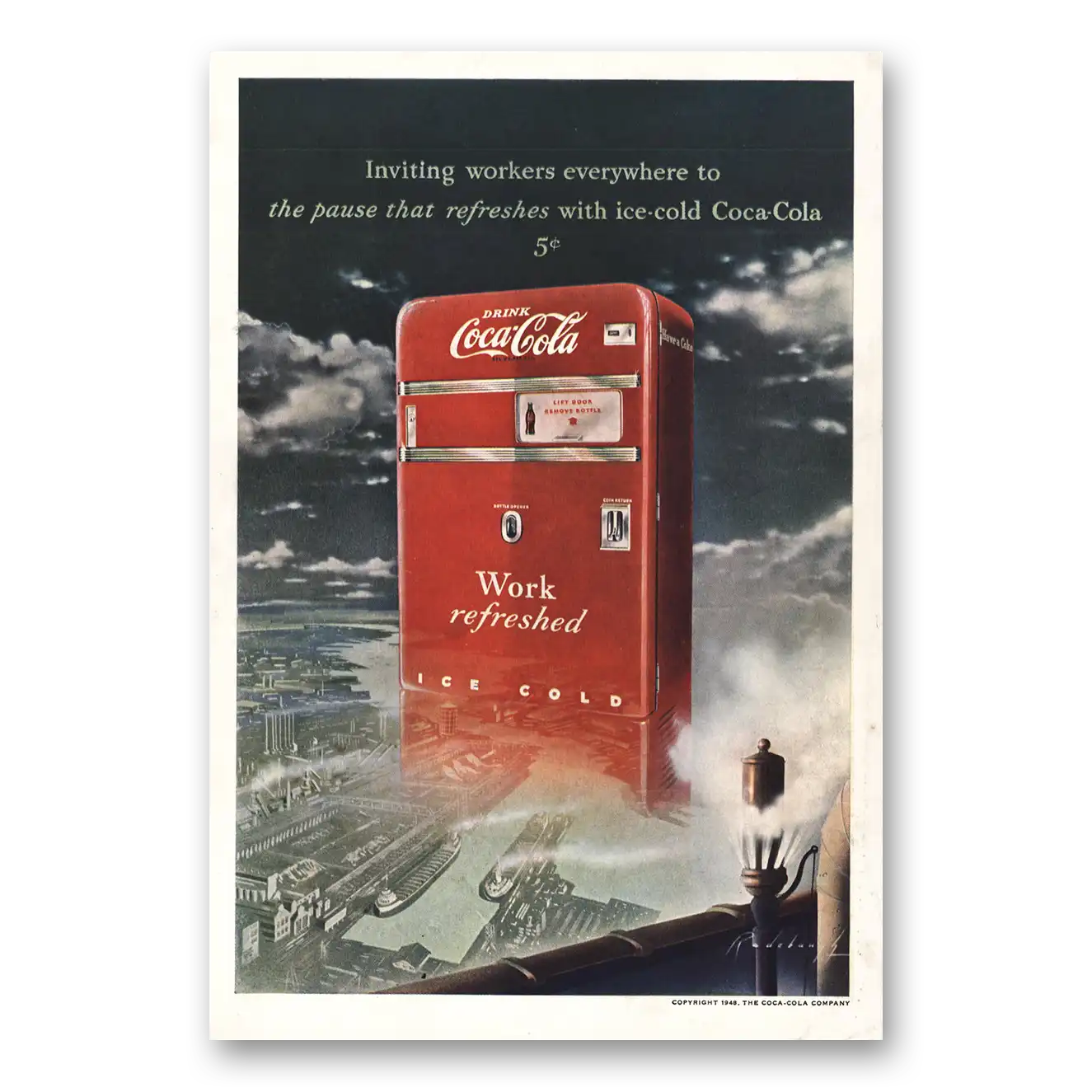 1949 Coca Cola Inviting Workers Everywhere Vintage Magazine Print Ad