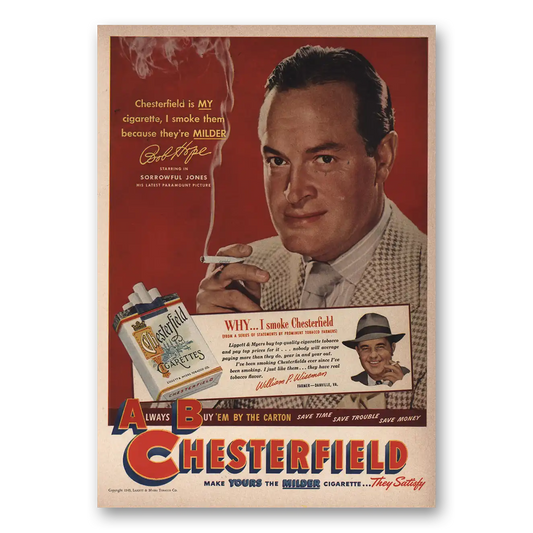 1949 Chesterfield Cigarettes Bob Hope Vintage Magazine Print Ad