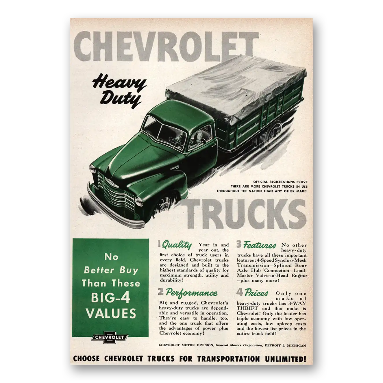 1949 Chevrolet Trucks Heavy Duty Trucks Vintage Magazine Print Ad