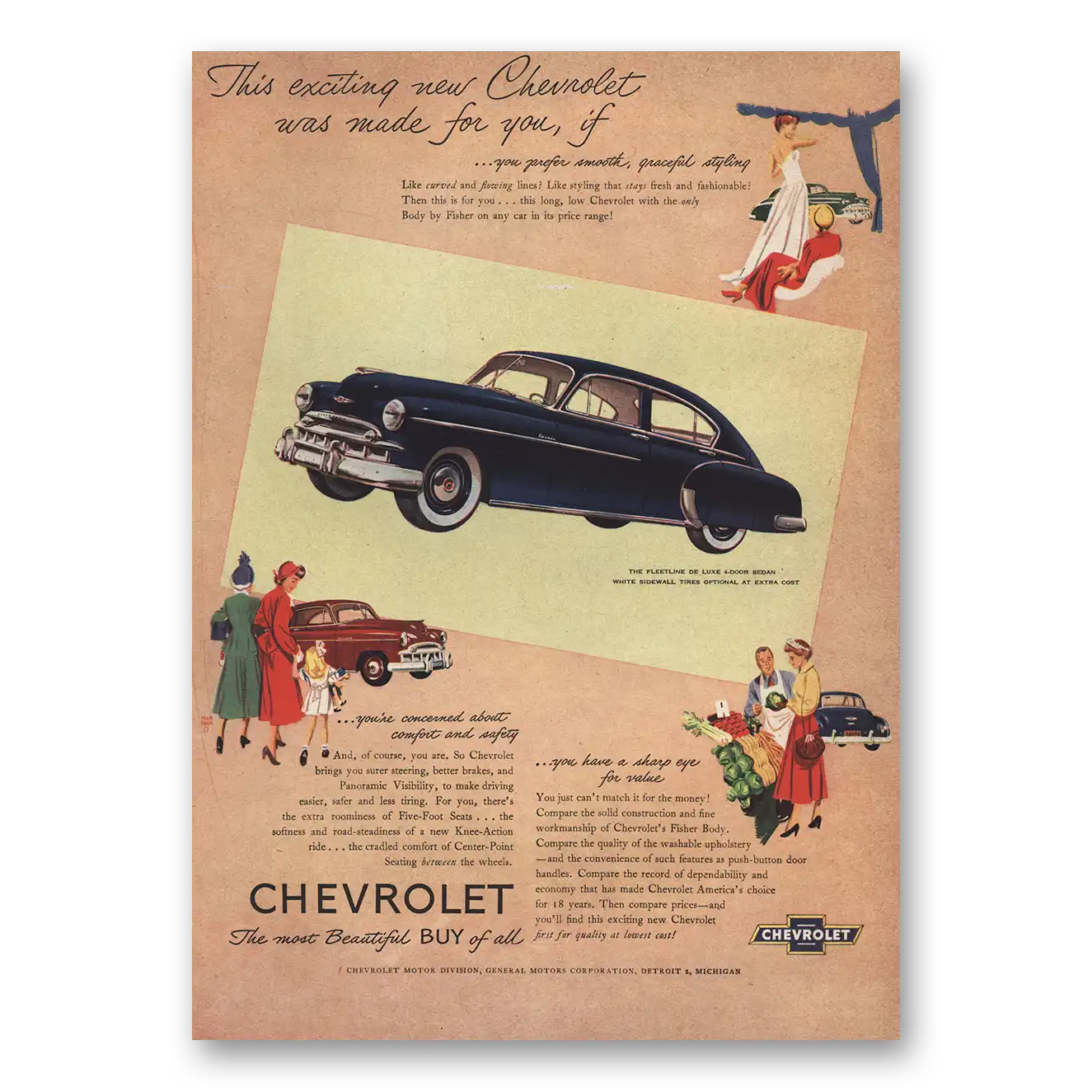 1949 Chevrolet Fleetline Exciting New Chevrolet Made for You Vintage Magazine Print Ad