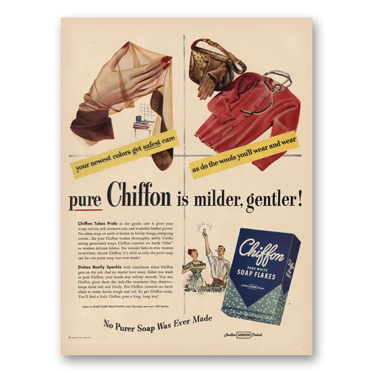 1949 Chiffon Soap Flakes Milder Gentler Vintage Magazine Print Ad