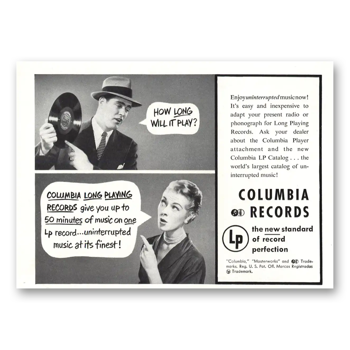 1949 Columbia Records How Long Will It Play LP Vintage Magazine Print Ad