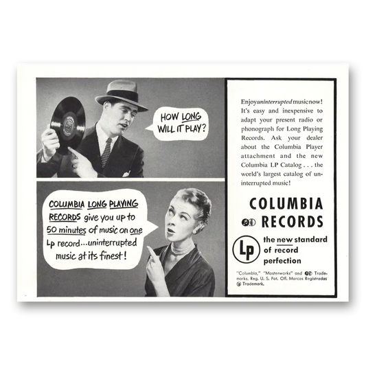 1949 Columbia Records How Long Will It Play LP Vintage Magazine Print Ad