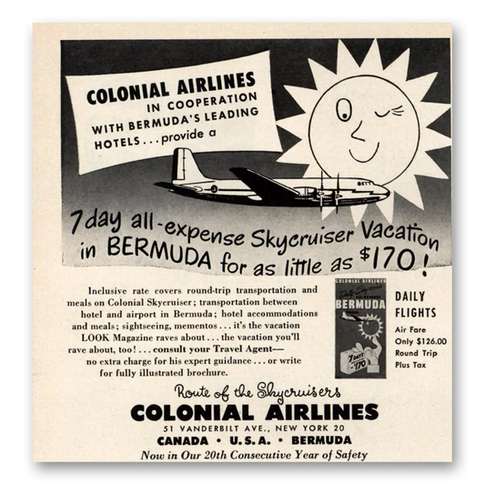 1949 Colonial Airlines Skycruiser Vacation Bermuda Vintage Magazine Print Ad