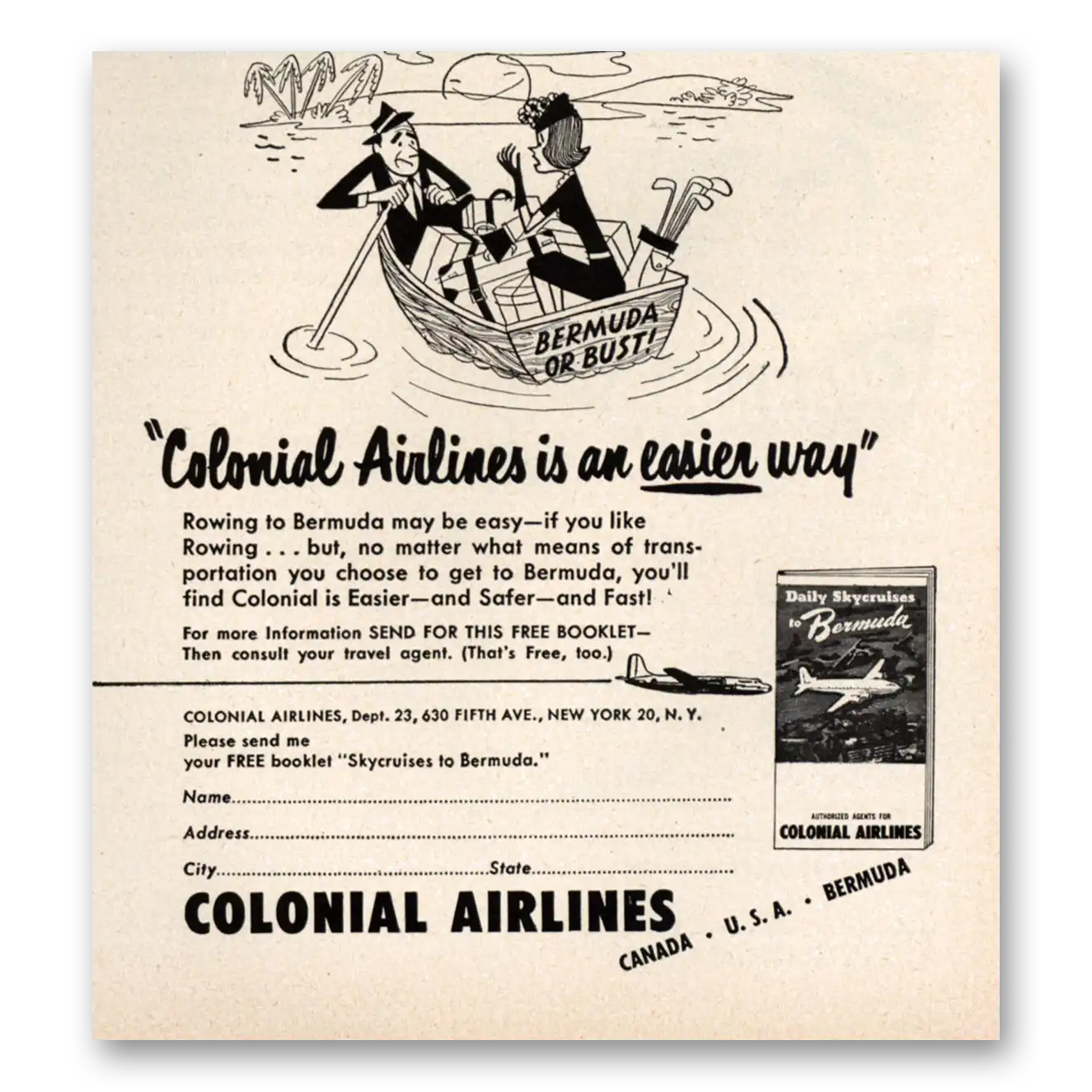 1949 Colonial Airlines An Easier Way Vintage Magazine Print Ad