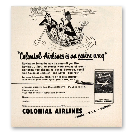 1949 Colonial Airlines An Easier Way Vintage Magazine Print Ad