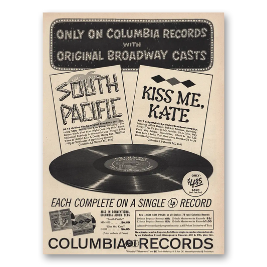 1949 Columbia Records South Pacific Kiss Me Kate Vintage Magazine Print Ad