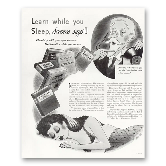 1949 Comptometer Adding Calculating Machines Learn While You Sleep Science Says Vintage Magazine Print Ad