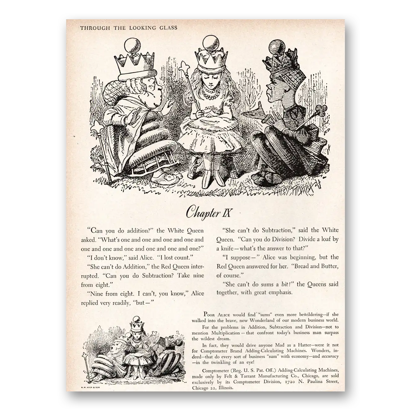 1949 Comptometer Adding Calculating Machines Through the Looking Glass Chapter IX Vintage Magazine Print Ad