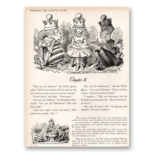 1949 Comptometer Adding Calculating Machines Through the Looking Glass Chapter IX Vintage Magazine Print Ad