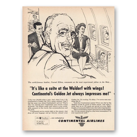 1949 Continental Airlines Like Suite at Waldorf With Wings Vintage Magazine Print Ad