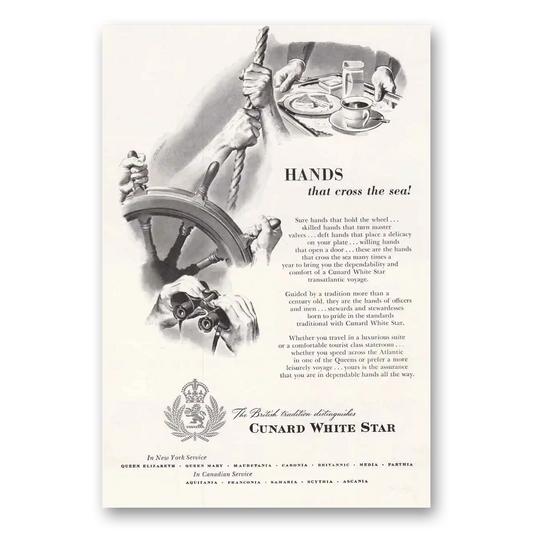 1949 White Star Line Hands That Cross the Sea Vintage Magazine Print Ad