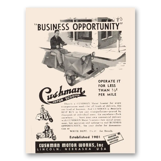 1949 Cushman Motors Business Opportunity Vintage Magazine Print Ad