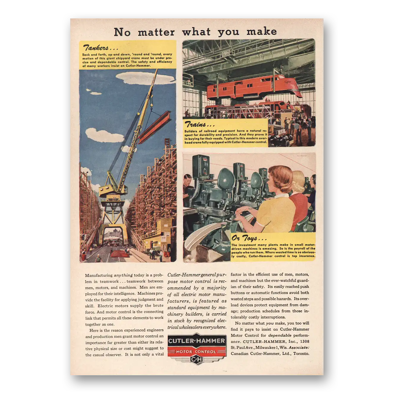 1949 Cutler Hammer Tankers Trains or Toys Vintage Magazine Print Ad