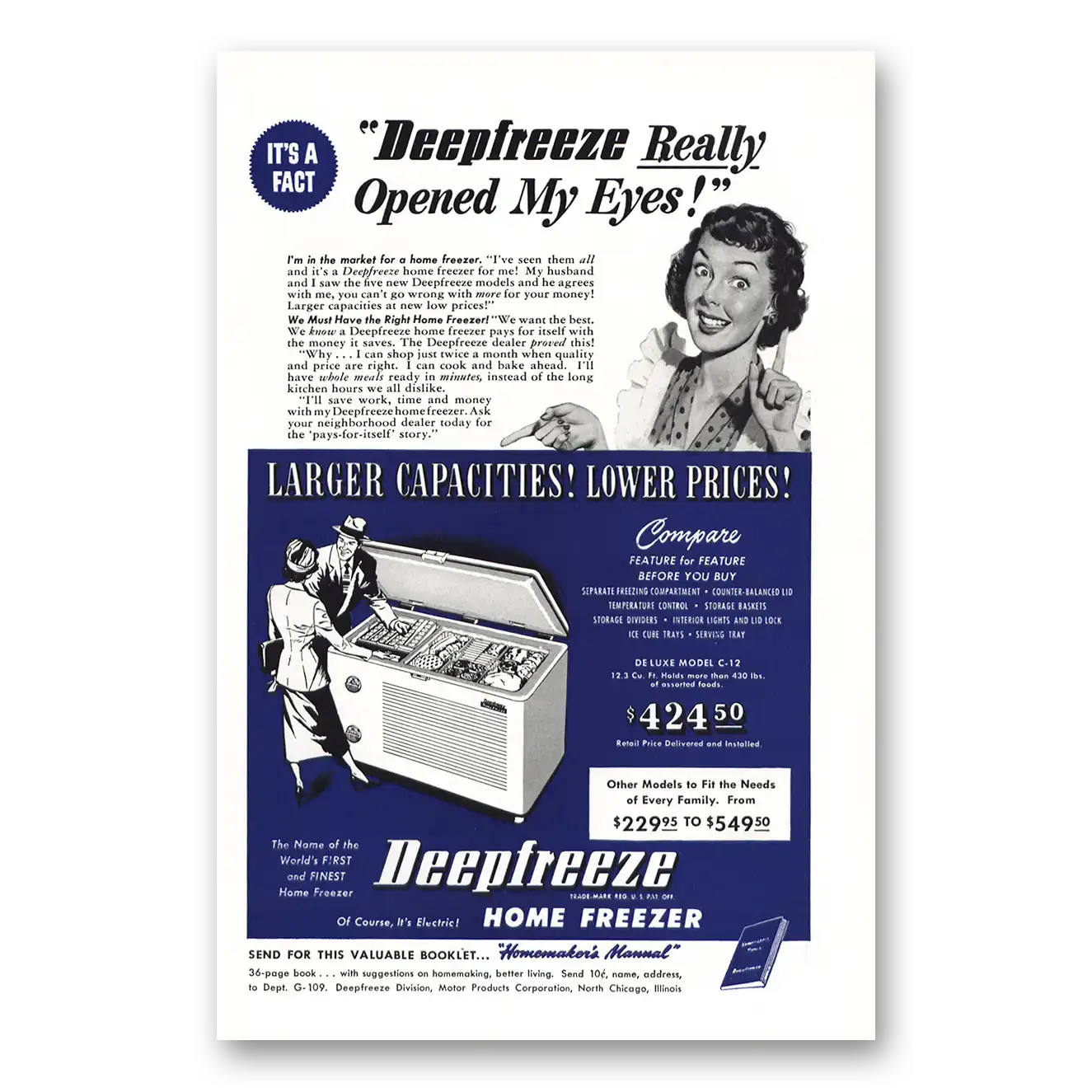 1949 Deepfreeze Home Freezer Opened My Eyes Vintage Magazine Print Ad