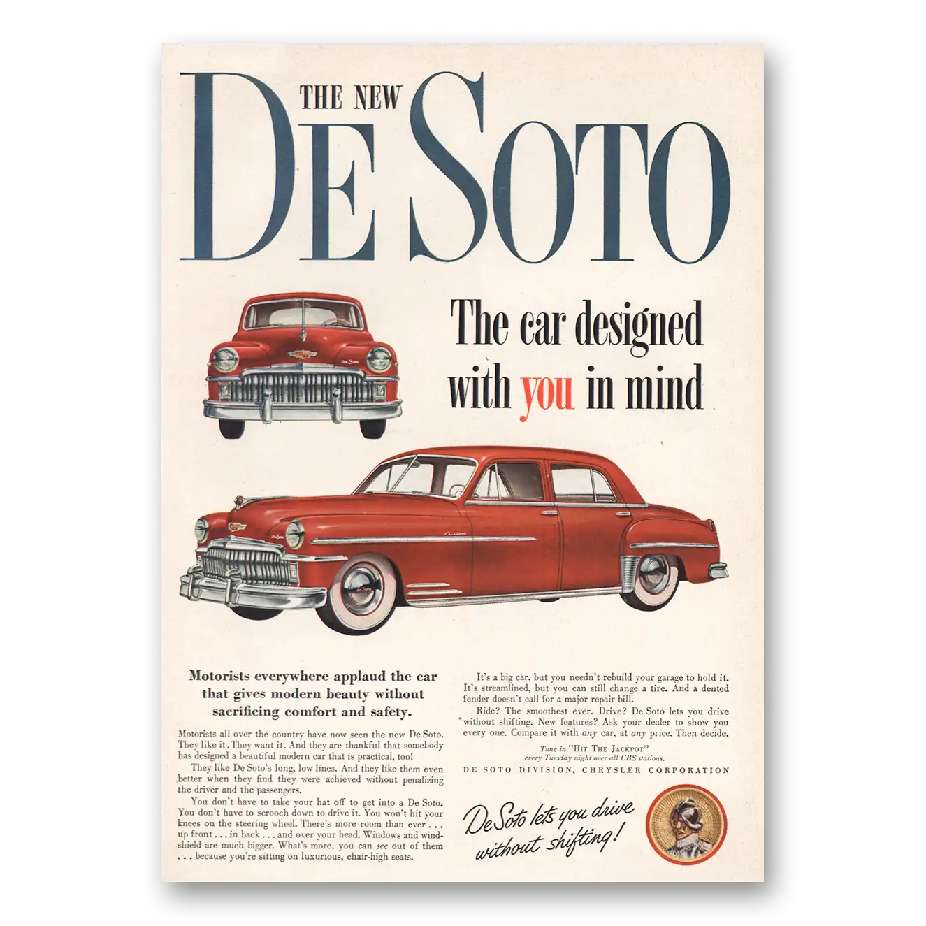 1949 DeSoto Car Designed With You In Mind Vintage Magazine Print Ad